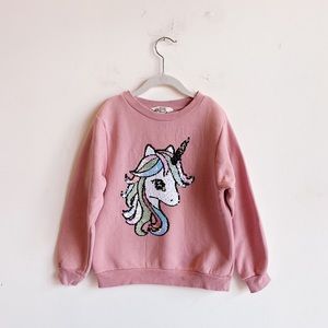 H & M Girls Pink Unicorn Sequin Sweatshirt Size 6X/7